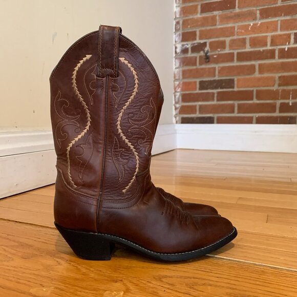 Vintage Justin Cowboy Boots Size 6 B Leather USA Made Western Rich Brown - Picture 2 of 16